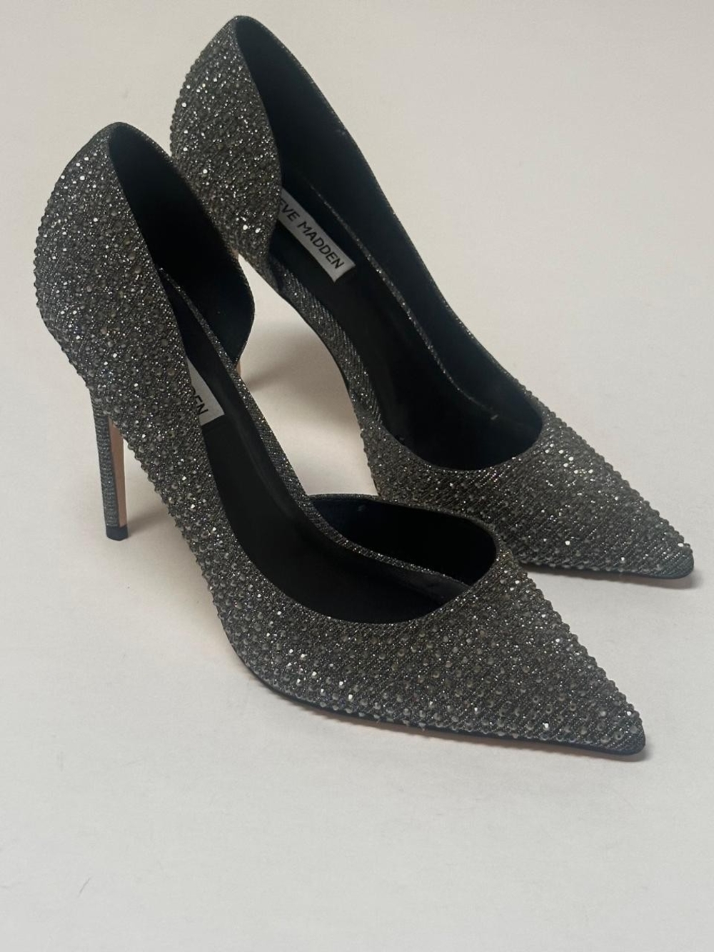 Steve Madden Proper Rhinestone Pointed Toe D'Orsay Pumps Silver Gray Womens 8.5 - Picture 1 of 10